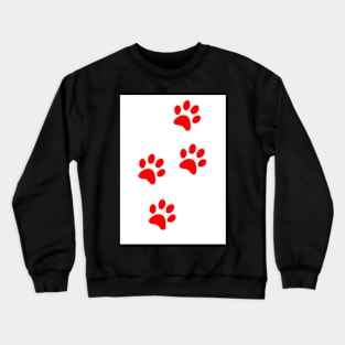 Red Pawprints on White Crewneck Sweatshirt